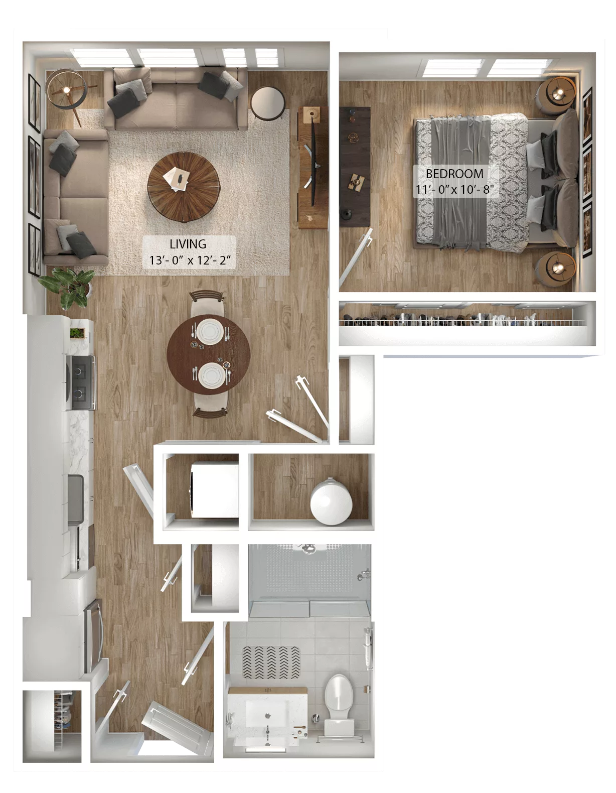 Rendering of the 1 Bed/1 Bath-A4 floor plan with 1 bedroom[s] and 1 bathroom[s] at Julius