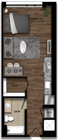 Rendering of the Studio-4E floor plan with a Studio bedroom and 1 bathroom[s] at Parc Riverside