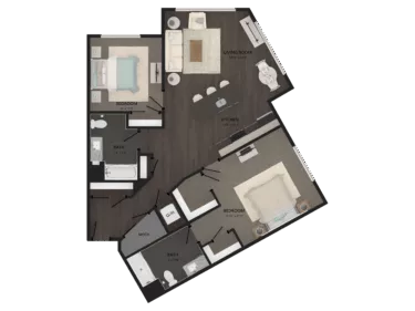 Rendering of the 2 Bed/2 Bath-B4 floor plan with 2 bedroom[s] and 2 bathroom[s] at Carraway