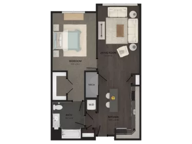 Rendering of the 1 Bed/1 Bath-A4 floor plan with 1 bedroom[s] and 1 bathroom[s] at Carraway