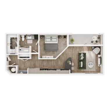 Rendering of the A12 floor plan with 1 bedroom[s] and 1 bathroom[s] at Mirra