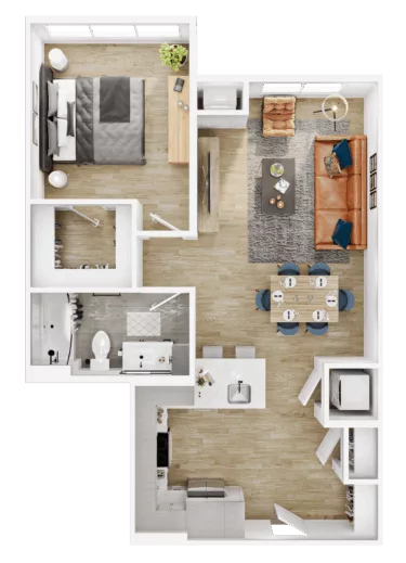 Rendering of the A32 floor plan with 1 bedroom[s] and 1 bathroom[s] at Vermeer