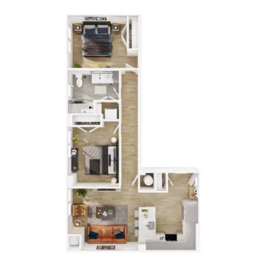 Rendering of the B5 floor plan with 2 bedroom[s] and 2 bathroom[s] at Vermeer