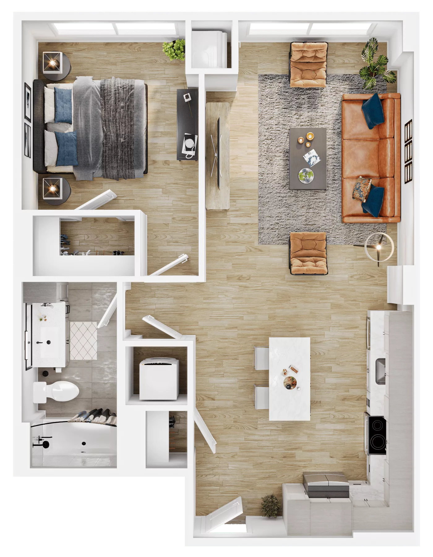 Rendering of the A25 floor plan with 1 bedroom[s] and 1 bathroom[s] at Vermeer