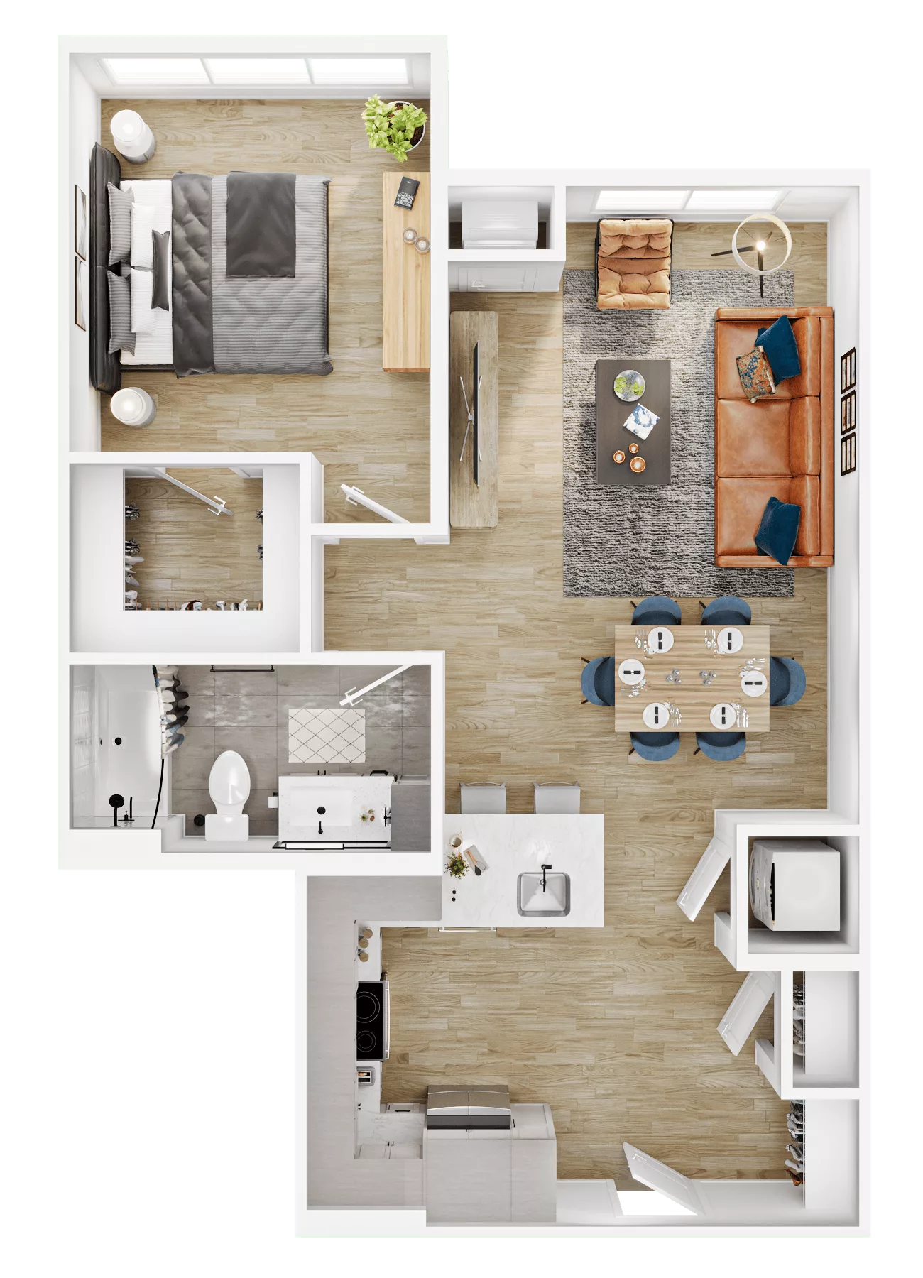 Rendering of the A31 floor plan with 1 bedroom[s] and 1 bathroom[s] at Vermeer