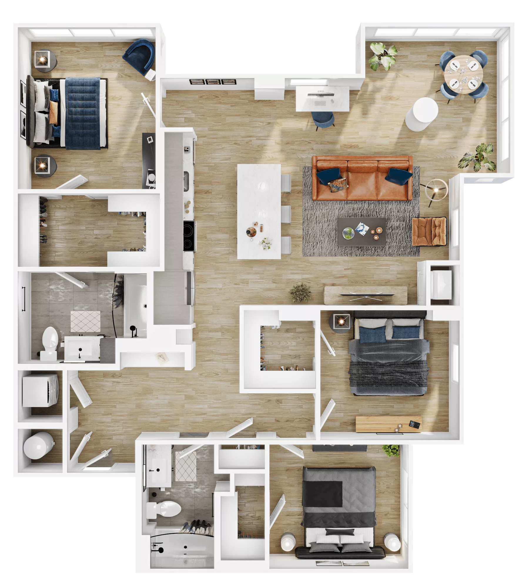 Rendering of the C4 floor plan with 3 bedroom[s] and 2 bathroom[s] at Vermeer