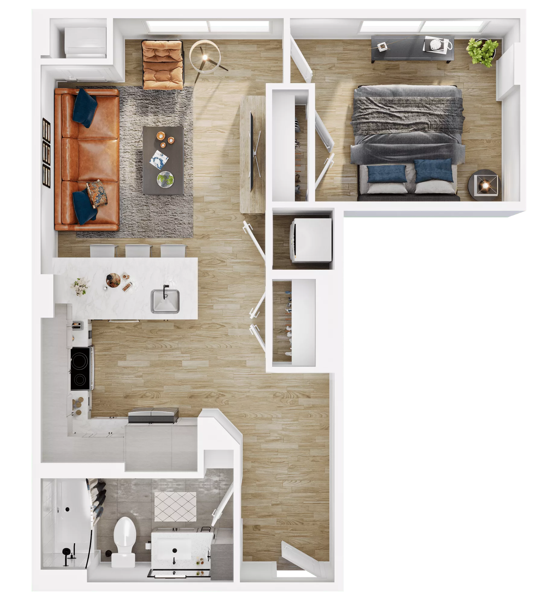 Rendering of the A9 floor plan with 1 bedroom[s] and 1 bathroom[s] at Vermeer