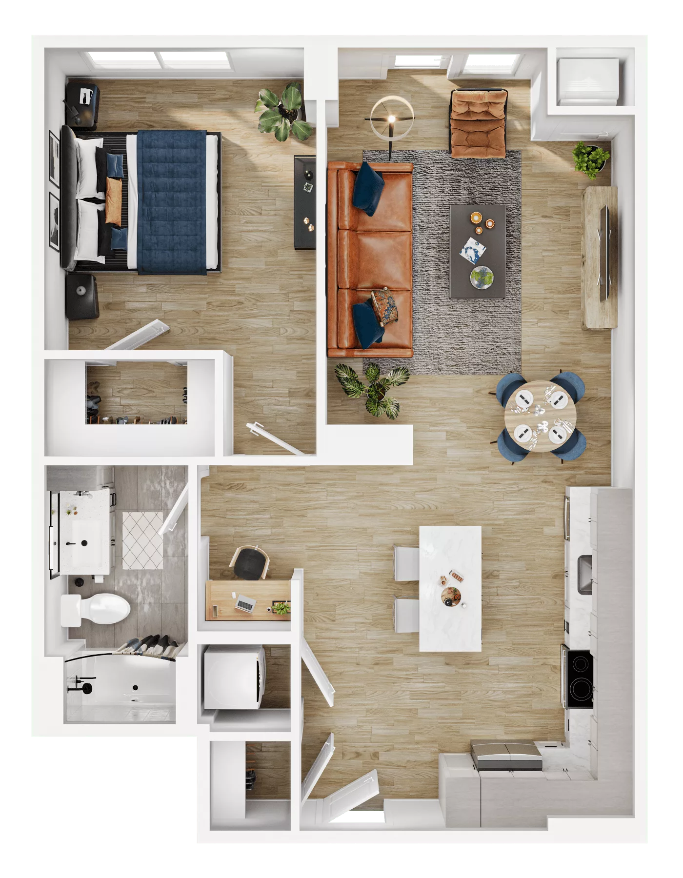 Rendering of the A33 floor plan with 1 bedroom[s] and 1 bathroom[s] at Vermeer