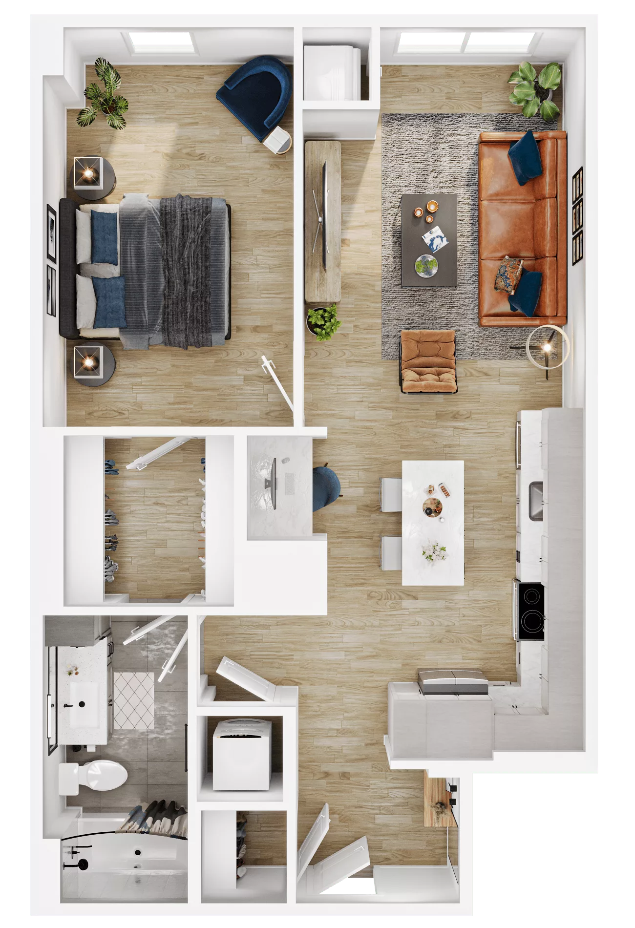 Rendering of the A13 floor plan with 1 bedroom[s] and 1 bathroom[s] at Vermeer