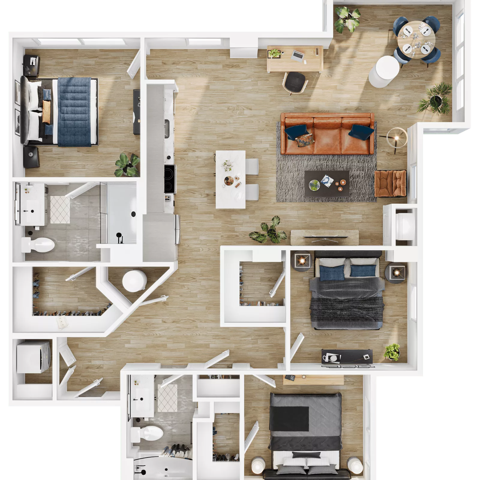Rendering of the C3 floor plan with 3 bedroom[s] and 2 bathroom[s] at Vermeer