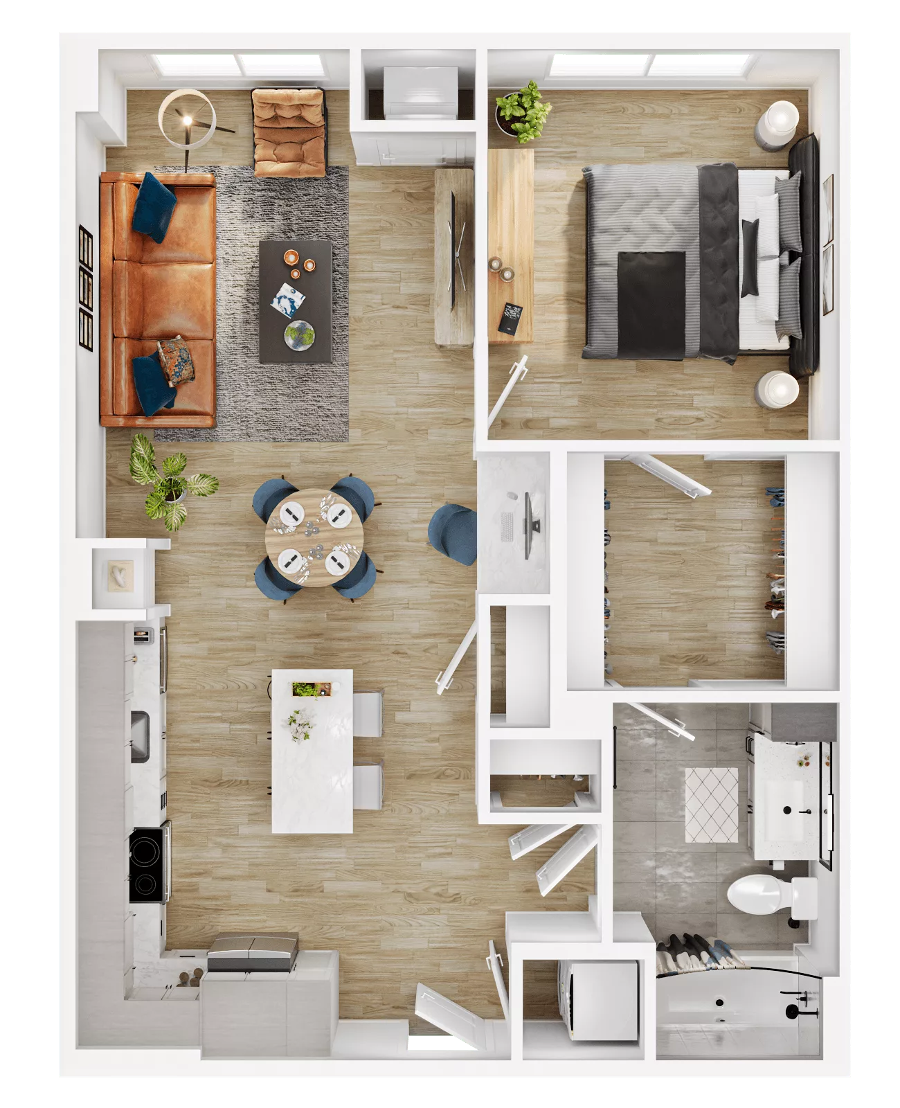 Rendering of the A36 floor plan with 1 bedroom[s] and 1 bathroom[s] at Vermeer