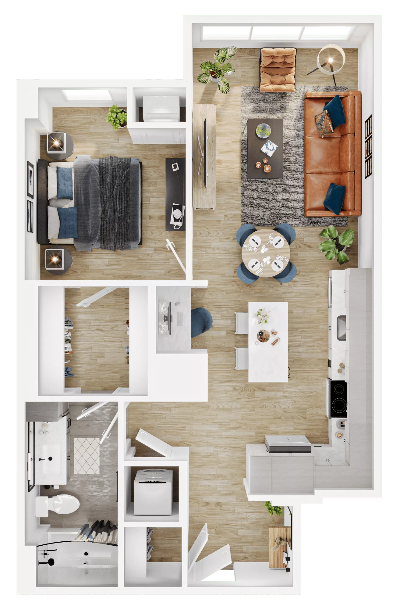 Rendering of the A24 floor plan with 1 bedroom[s] and 1 bathroom[s] at Vermeer