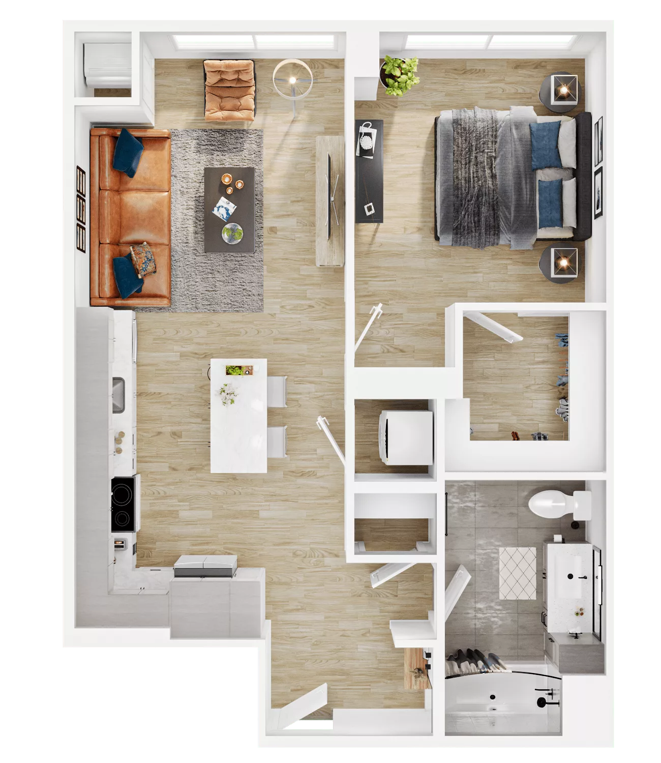Rendering of the A28 floor plan with 1 bedroom[s] and 1 bathroom[s] at Vermeer