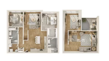 Rendering of the 2 Bed/2 Bath Loft-B8L floor plan with 2 bedroom[s] and 2 bathroom[s] at Piper
