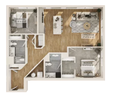 Rendering of the 2 Bed/2 Bath-B4 floor plan with 2 bedroom[s] and 2 bathroom[s] at Piper