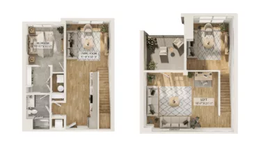 Rendering of the 1 Bed/1 Bath Loft-A3L floor plan with 1 bedroom[s] and 1 bathroom[s] at Piper