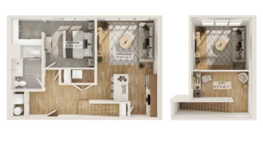 Rendering of the 1 Bed/1 Bath Loft-A2L floor plan with 1 bedroom[s] and 1 bathroom[s] at Piper