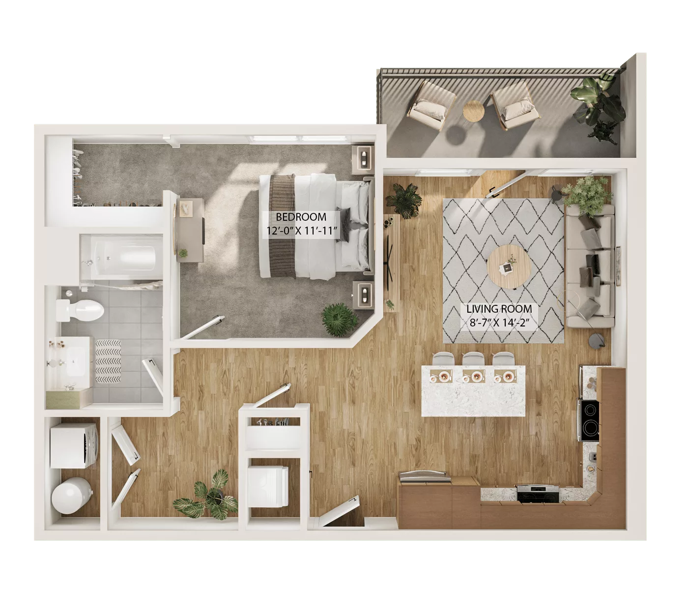 Rendering of the 1 Bed/1 Bath-A3 floor plan with 1 bedroom[s] and 1 bathroom[s] at Piper