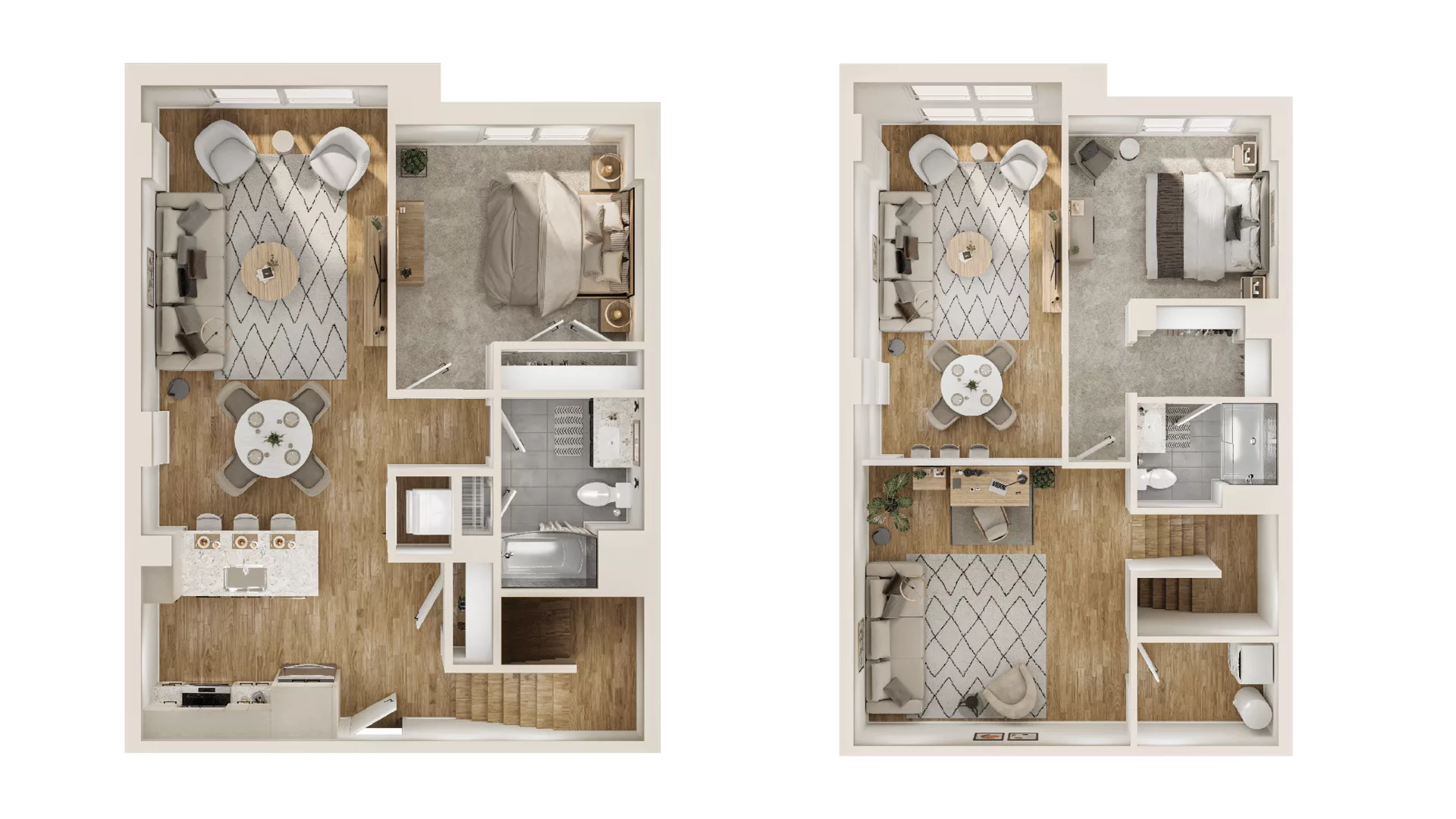 Rendering of the 2 Bed/2 Bath Loft-B5L floor plan with 2 bedroom[s] and 2 bathroom[s] at Piper