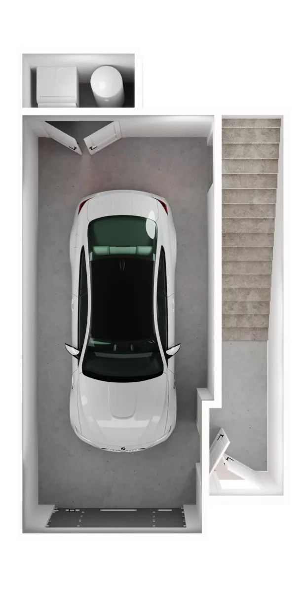 Single-car garage with washer and water heater.