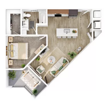 Rendering of the A6 floor plan with 1 bedroom[s] and 1 bathroom[s] at Lumara