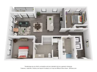 Rendering of the B11 floor plan with 2 bedroom[s] and 2 bathroom[s] at Rafferty