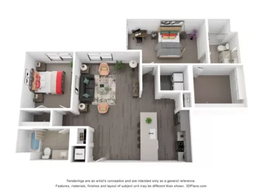Rendering of the B13 floor plan with 2 bedroom[s] and 2 bathroom[s] at Rafferty