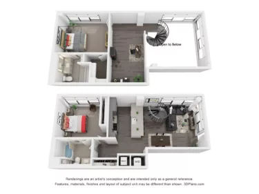 Rendering of the B15L floor plan with 2 bedroom[s] and 2 bathroom[s] at Rafferty
