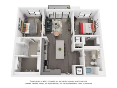 Rendering of the B5 floor plan with 2 bedroom[s] and 2 bathroom[s] at Rafferty