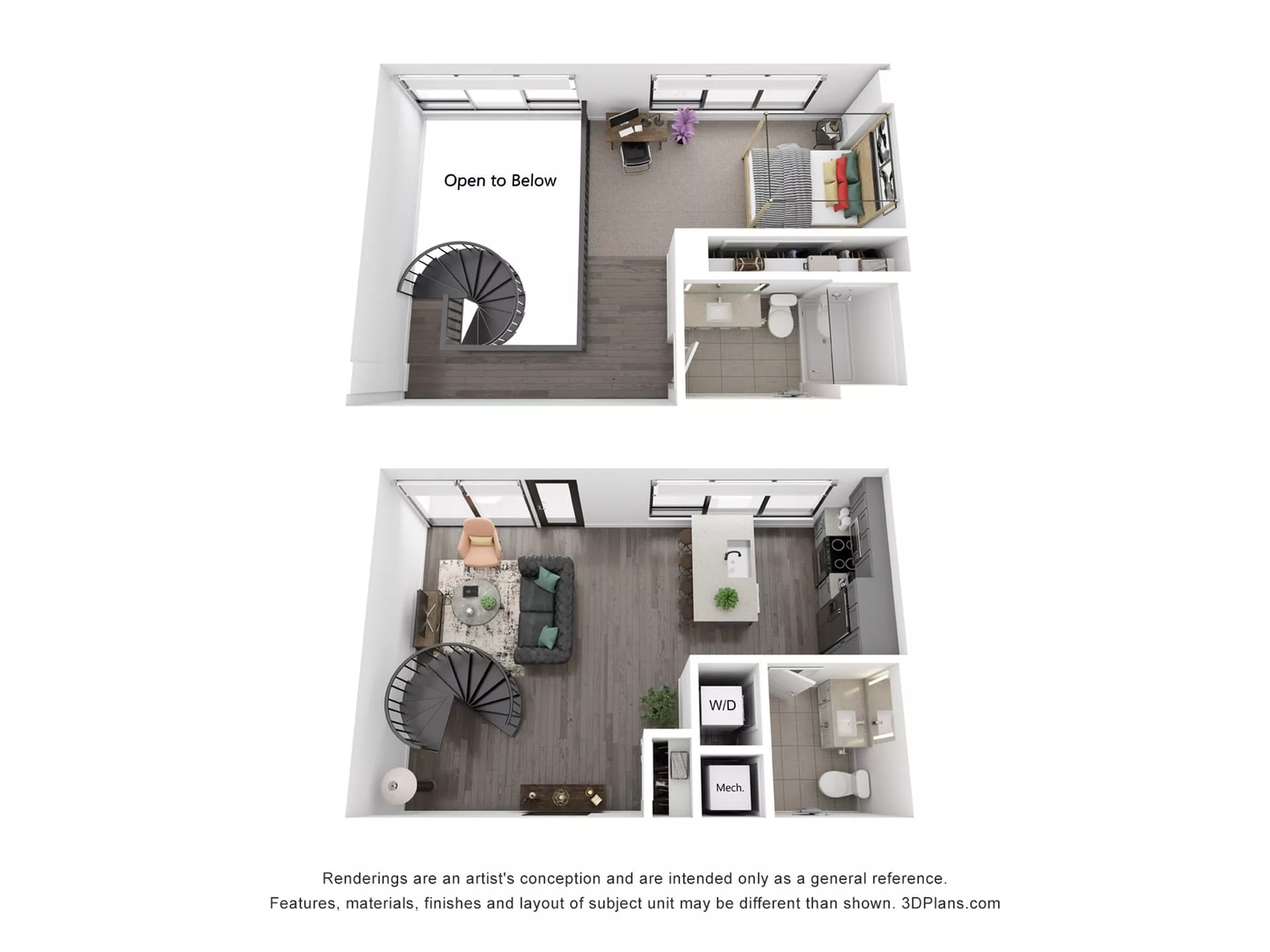 Rendering of the A18L floor plan with 1 bedroom[s] and 1 bathroom[s] at Rafferty