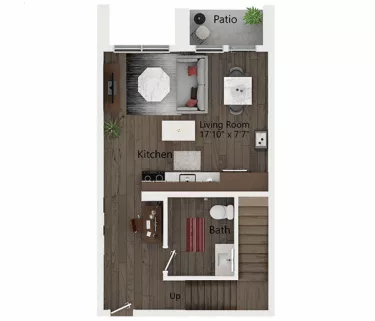 Rendering of the S1TH floor plan with a Studio bedroom and 1 bathroom[s] at Callia