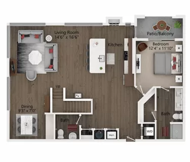 Rendering of the A4L floor plan with 1 bedroom[s] and 1 bathroom[s] at Callia