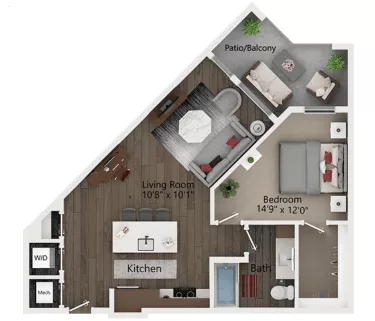 Rendering of the A4 floor plan with 1 bedroom[s] and 1 bathroom[s] at Callia