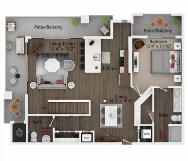 Rendering of the A3L floor plan with 1 bedroom[s] and 1 bathroom[s] at Callia