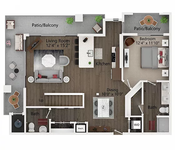 Rendering of the A3L floor plan with 1 bedroom[s] and 1 bathroom[s] at Callia