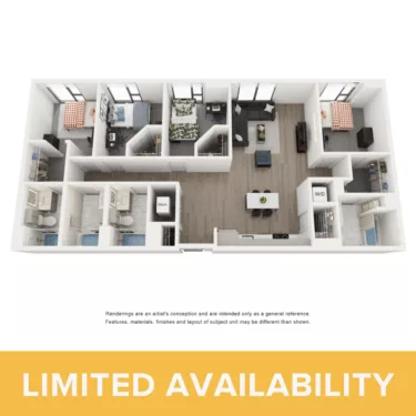 Rendering of the Saphire - 4BR/4BA floor plan with 4 bedroom[s] and 4 bathroom[s] at Lapis