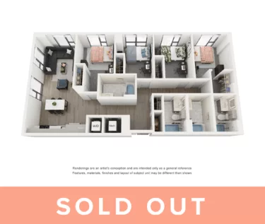 Rendering of the Opal C - 4BR/4BA floor plan with 4 bedroom[s] and 4 bathroom[s] at Lapis