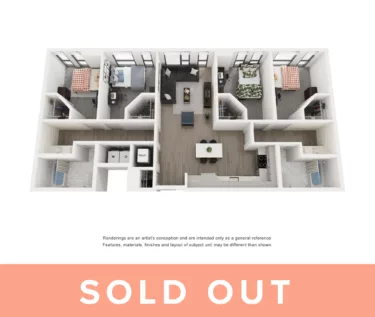 Rendering of the Maya -4BR/2BA floor plan with 4 bedroom[s] and 2 bathroom[s] at Lapis
