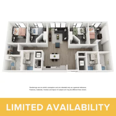Rendering of the Indigo A- 4BR/4BA floor plan with 4 bedroom[s] and 4 bathroom[s] at Lapis