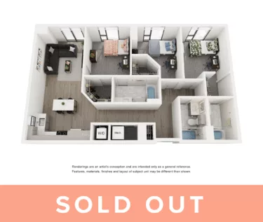 Rendering of the Ibizia B - 3BR/3BA floor plan with 3 bedroom[s] and 3 bathroom[s] at Lapis