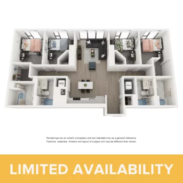 Rendering of the Indigo D - 4BR/4BA floor plan with 4 bedroom[s] and 4 bathroom[s] at Lapis
