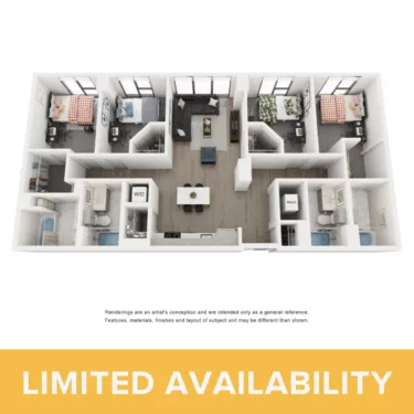 Rendering of the Indigo C- 4BR/4BA floor plan with 4 bedroom[s] and 4 bathroom[s] at Lapis