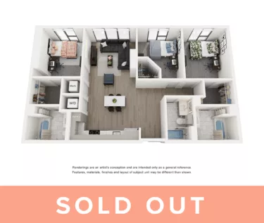 Rendering of the Ibizia A - 3BR/3BA floor plan with 3 bedroom[s] and 3 bathroom[s] at Lapis