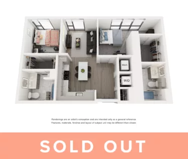 Rendering of the Celestial - 2BR/2BA floor plan with 2 bedroom[s] and 2 bathroom[s] at Lapis