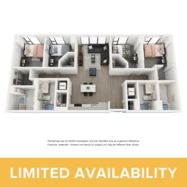 Rendering of the Indigo B - 4BR/4BA floor plan with 4 bedroom[s] and 4 bathroom[s] at Lapis