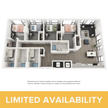 Rendering of the Opal A - 4BR/4BA floor plan with 4 bedroom[s] and 4 bathroom[s] at Lapis