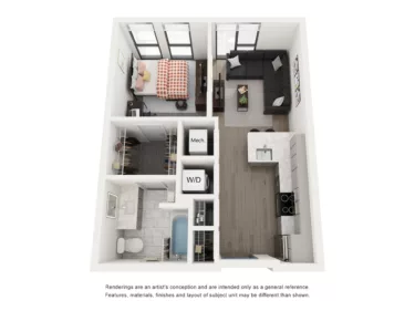 Rendering of the Azul - 1BR/1BA floor plan with 1 bedroom[s] and 1 bathroom[s] at Lapis