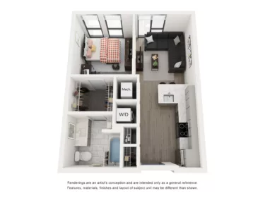 Rendering of the Azul - 1BR/1BA floor plan with 1 bedroom[s] and 1 bathroom[s] at Lapis