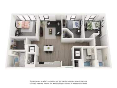 Rendering of the Ibizia C - 3BR/3BA floor plan with 3 bedroom[s] and 3 bathroom[s] at Lapis