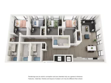 Rendering of the Opal A - 4BR/4BA floor plan with 4 bedroom[s] and 4 bathroom[s] at Lapis